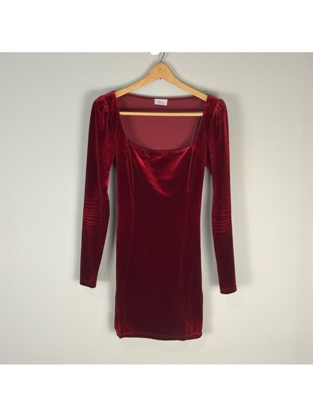 Oh Polly Red Velvet Long Sleeve Mini Dress Puff Sleeve Glam Chic Formal Size 2